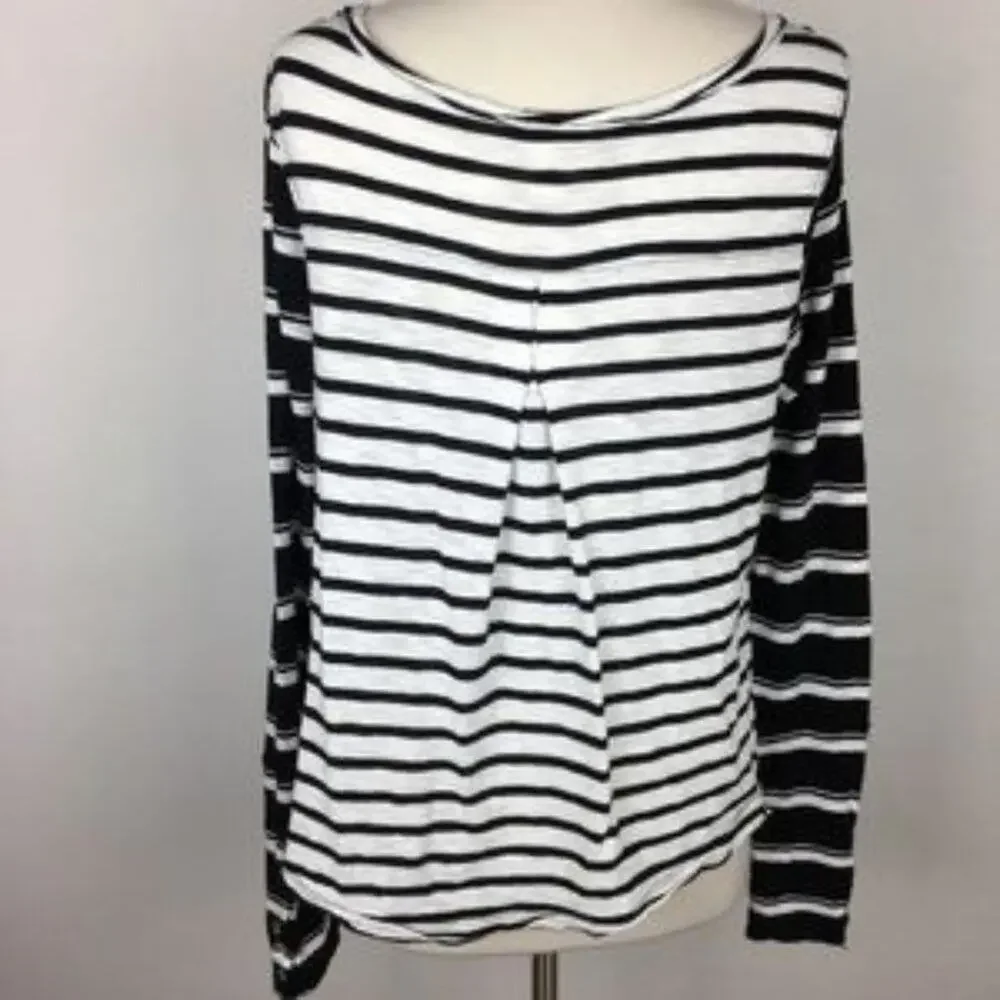 Free People Black & White Stripe Button Cuff Knit  Top Small